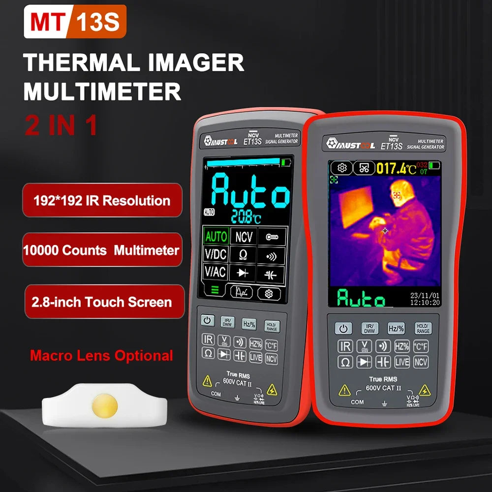 TOOLTOP ET13S Thermal Camera 192*192 Optional Macro Lens Thermal Camera Multimeter 9999 Counts Voltage Duty Cycle Diode Ohm Test