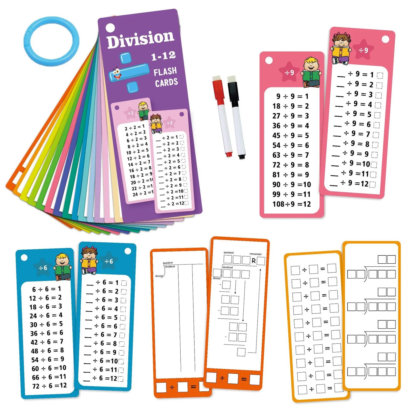 15Pcs/set Math Addition Subtraction Multiplication Division Erasable Reusable Number Learning Cards Children's Math Teaching Aid