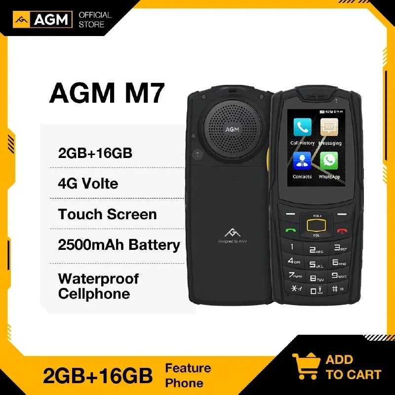 AGM M7 Rugged Feature 2+16G Volte Phone Android Waterproof Touch Screen 2500mAh with English Russian Keyboard