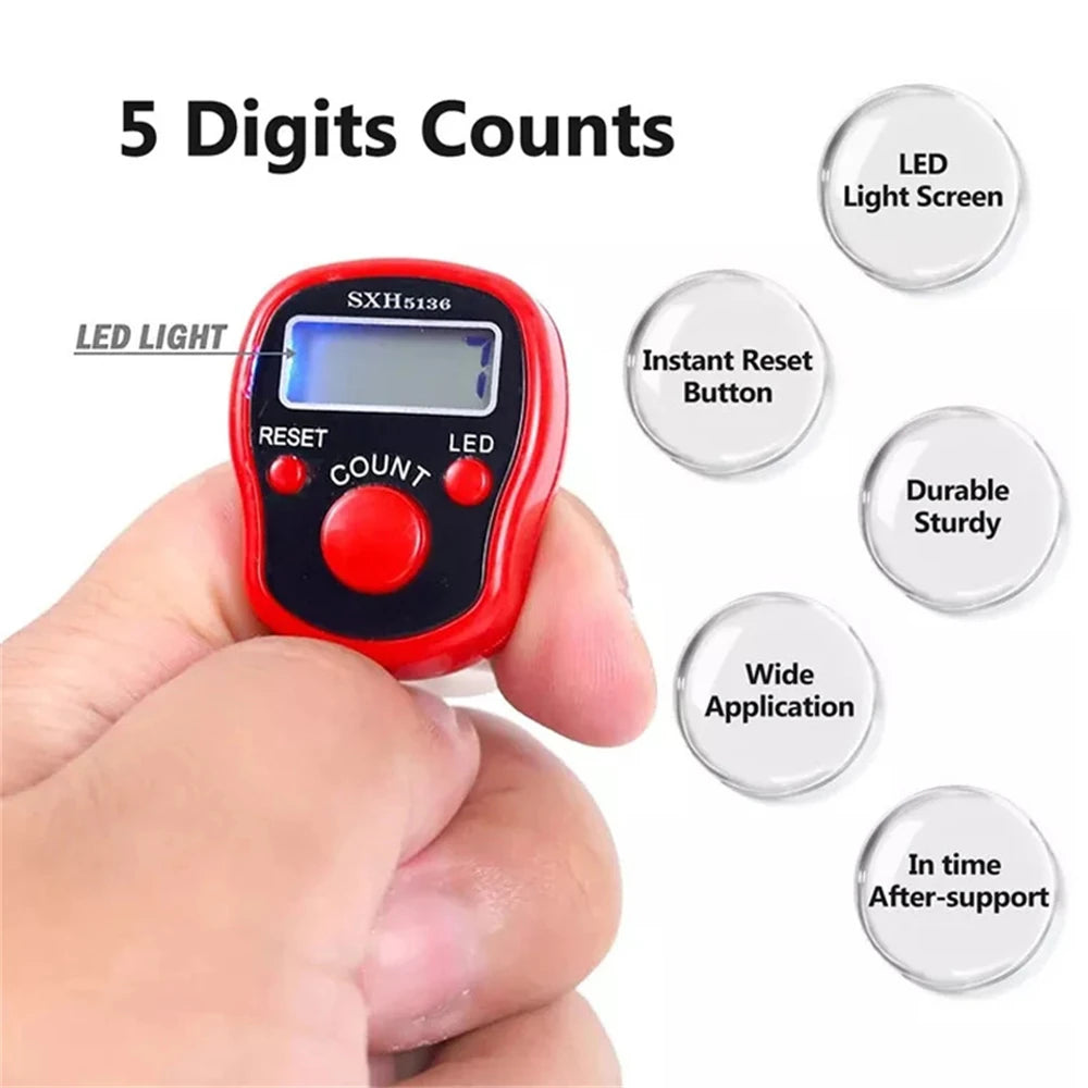 1~10PCS Finger Counter w/ Compass Islamic Tasbih Bead 5 Digital LED Electronic Handheld Tally Counter Clicker  counter ring