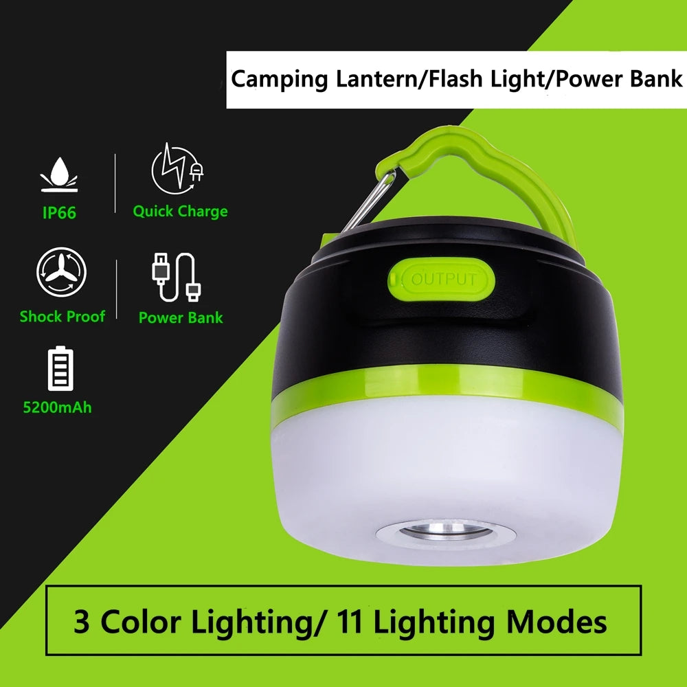 3-in-1 Camping Lantern Power Bank flashlight Spot Light Electric Torch Multifunction Lamp