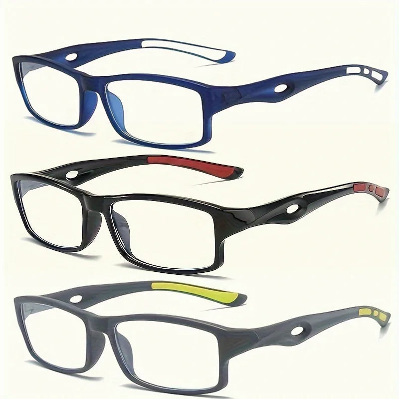 5PCS Sport Style Non-Prescription Reading Glasses Anti-Blue Light Rectangular Full Rim Eyewear, PC Frame Material