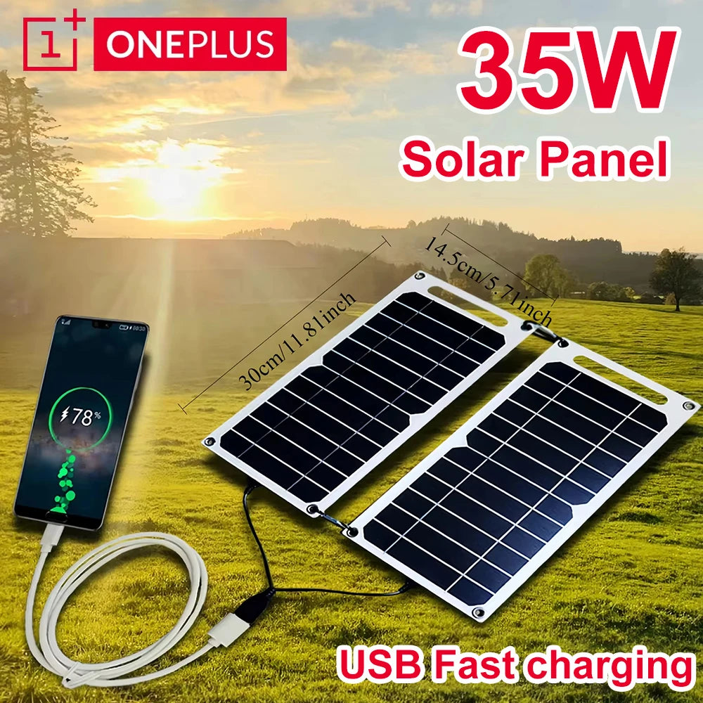 OnePlus 35W Solar Panel Power Bank with USB Waterproof Outdoor Hiking Camping Portable Battery For Mobile Phone Charging Panel