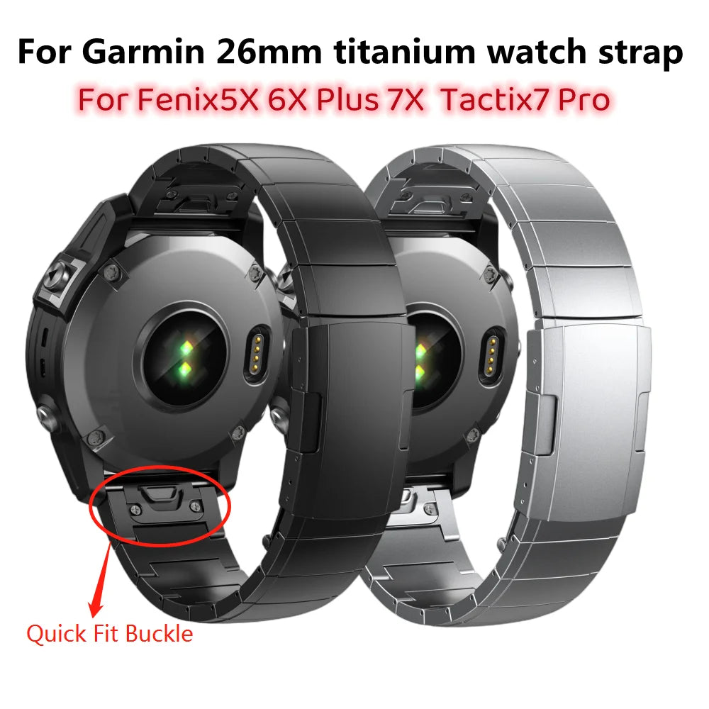 22 26mm Titanium Quick Release Strap For Garmin Fenix5 5XPlus 6 6XPro 7 7X Tactix 7Pro Metal Wristband Easy Fit Watch Bracelet
