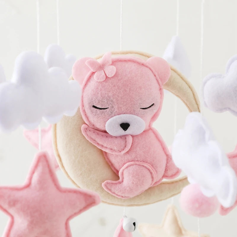 Crib Mobile Rattle Baby Wooden Bed Bell Baby Rattles Soft Felt Cartoon Bear Toys Crib Mobile Bed Bell Wood Toy Bracket Kid Gifts