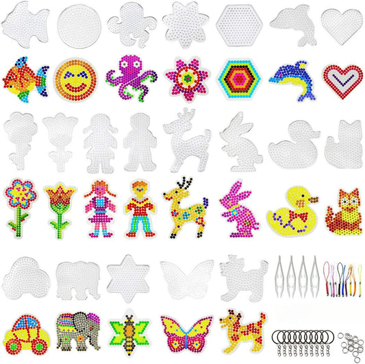 20PCS 5mm Fuse Beads Boards Clear Perler Hama Beads Pegboards Tweezers Hang Ropes Keychains Small Hoops for Kids DIY Craft Beads