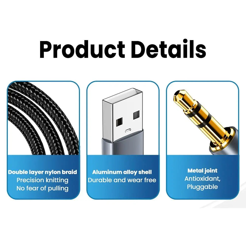 VAORLO USB to 3.5mm Audio Cable Male to Male Stereo USB-A to 3.5 Jack AUX Adapter Wire Headphone Speaker for Laptop PC TV Car