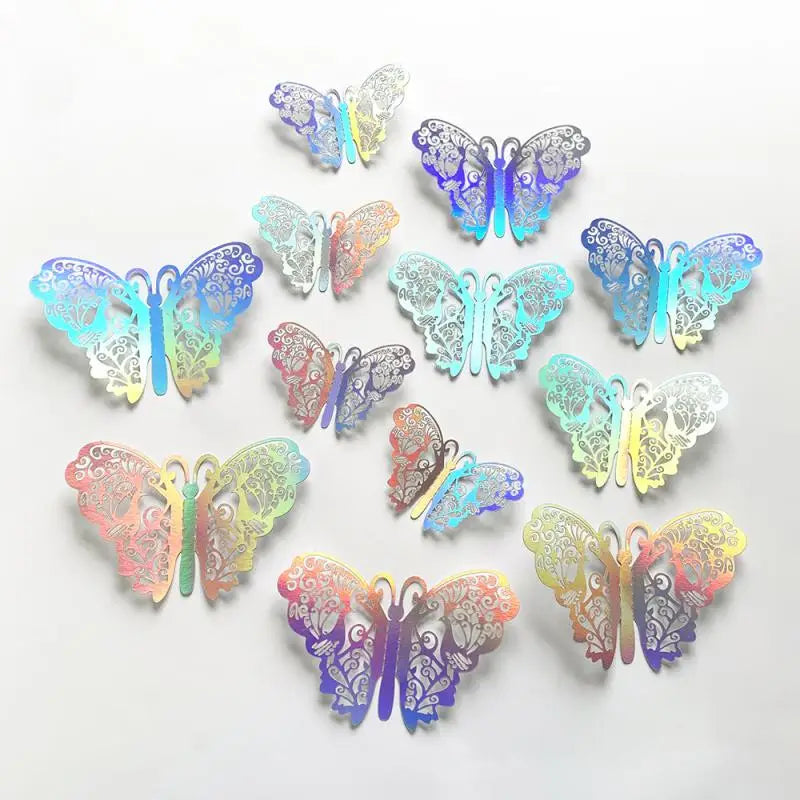 12Pcs/Set 3D Hollow Butterfly Wall Sticker Blue Red Black Wedding Decoration Living Room Home Decor Butterflies Decal Stickers