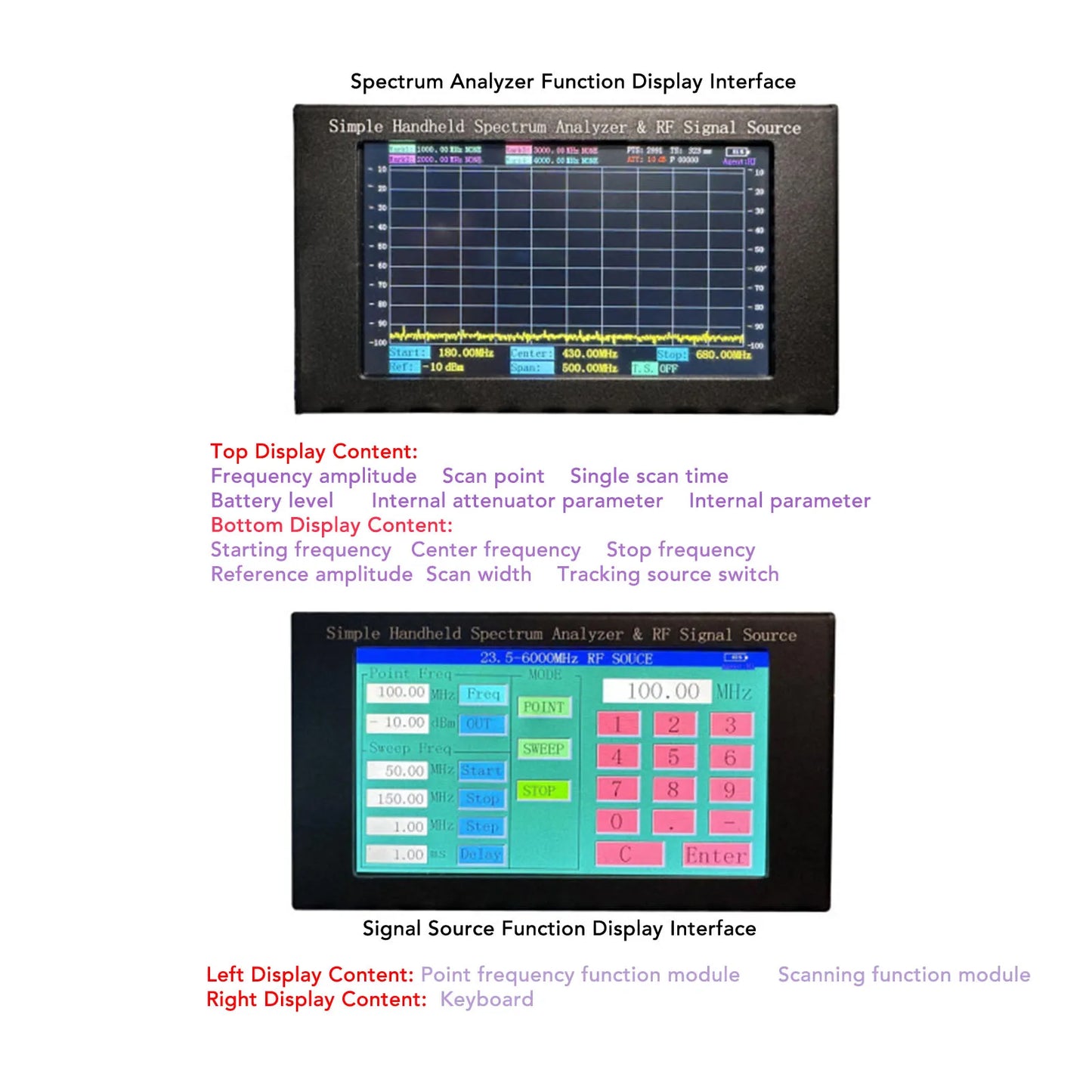 Frequency Analyzer Spectrum Analyzer 35MHz To 6000MHz 4.3 Inch Color Screen Handheld Spectrum Analyzer and  Generator