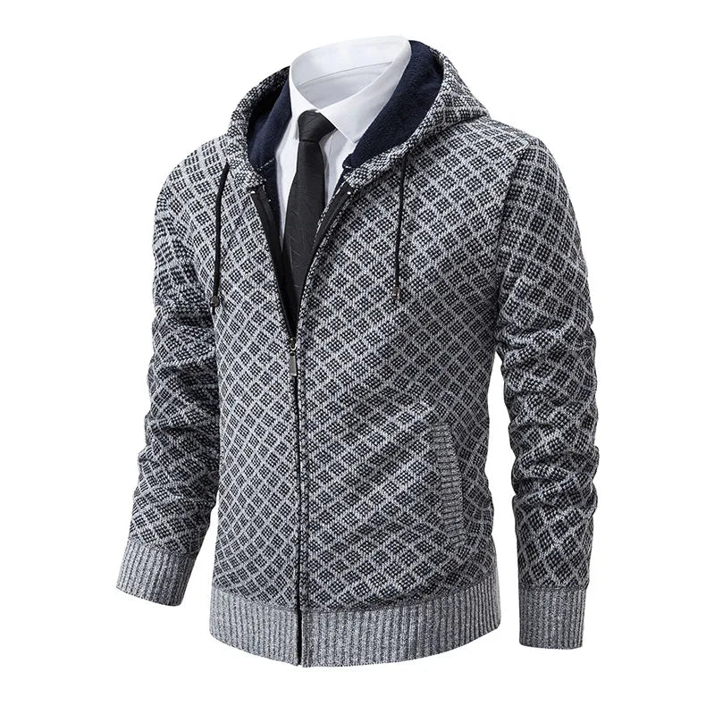 Men's Winter Knitted Sweaters Zip Up Knit Cardigan Casual Hooded Outwear Mens Sweater Coat Versatile Top Clothes