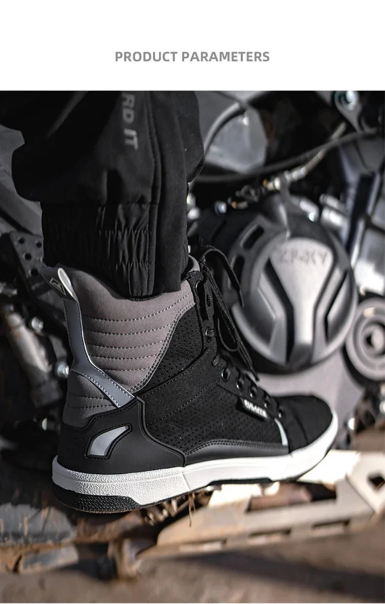Men Motorcycle boots Breathable Anti-fall Rider Road Racing Casual Shoes Boots Gear Shift Rubber Sole Reflective Motorbike Shoes