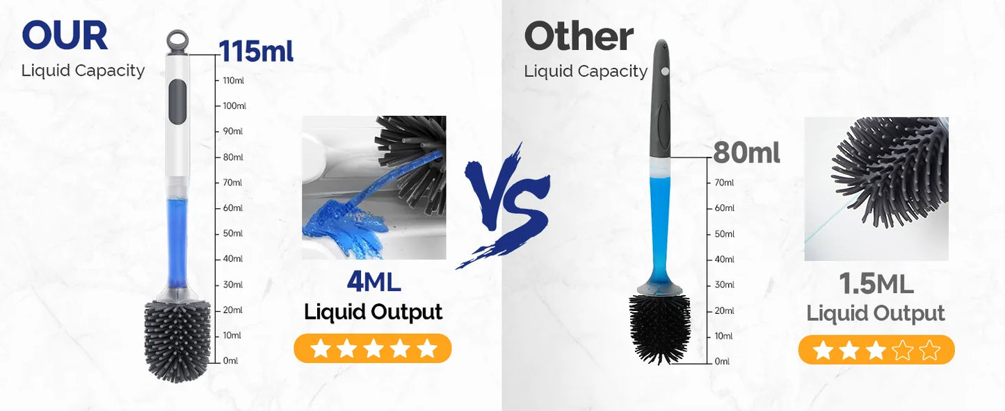 Toilet Bowl Brush Holder Set: Silicone Toilet Brush with Refillable Handle Dispenser Bathroom Scrubber Rv Cleaner Toilet Brush