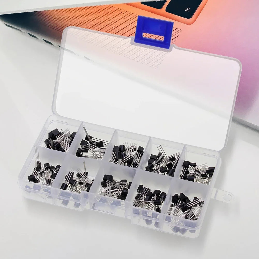 200Pcs Transistor Kit BC327 BC337 2N2222 2N2907 2N3904 2N3906 S8050 S8550 A1015 C1815 PNP/NPN 10 Values TO-92 Transistors Set