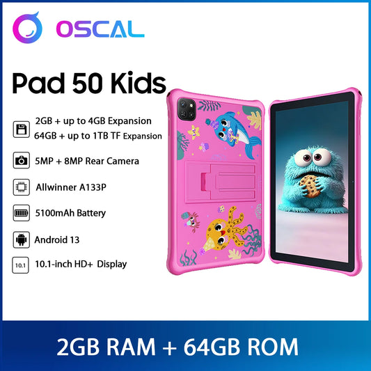 OSCAL Pad 50 Kids Tablet PC 10.1'' HD Display 2GB 64GB 5100mAh Battery A133P Quad Core Dual Speaker Android 13 WIFI Tablets