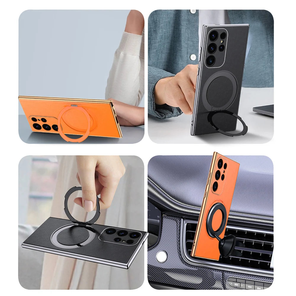 LANGSIDI Leather Magnetic Metal Ring holder Case For Samsung Galaxy S24 Ultra s23 S24 + plus shockproof Slim Protection