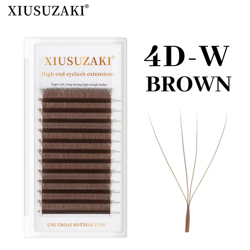 Brown 4D W-Shaped Eyelashes Extensions High Quality Individual Lashes Automatic Flowering Premade Fans False Eyelashes