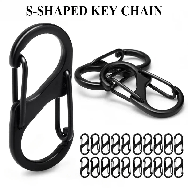 10PCS MINI Keychain Hook S Type Stainless Steel Anti-theft Spring Clip Outdoor Camping Backpack Buckle Locking Tool