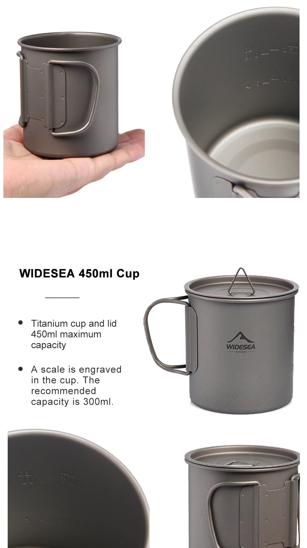 Widesea Camping Mug Titanium Cup Tourist Tableware Picnic Utensils Outdoor Kitchen Equipment Travel Cooking Set Cookware Hiking