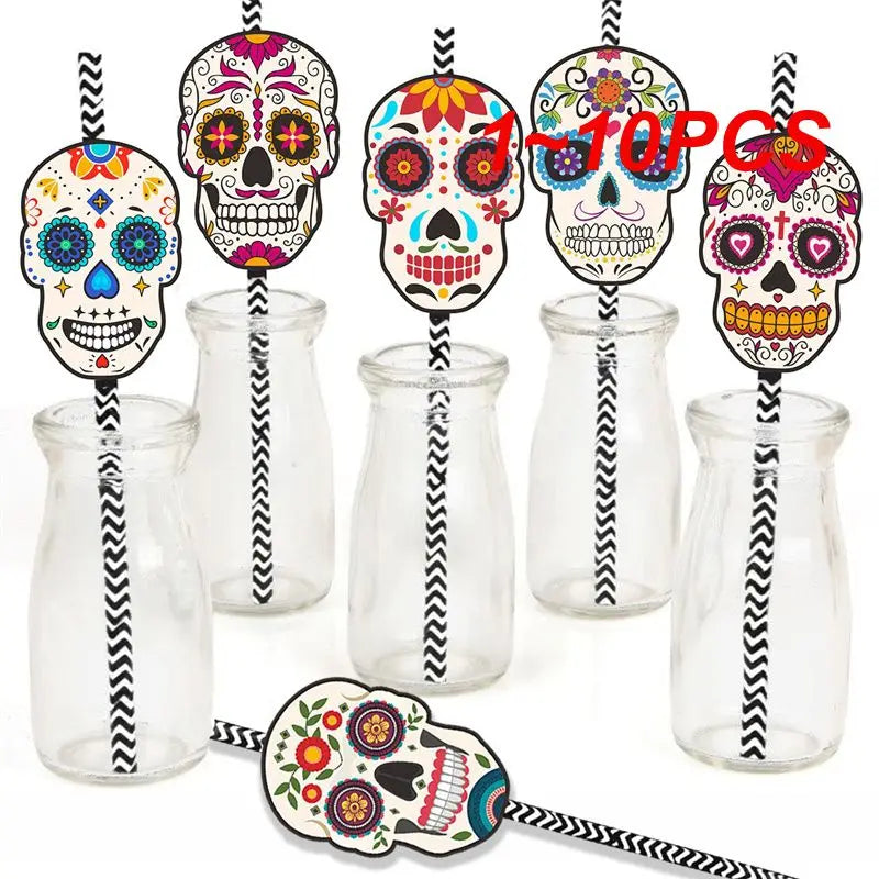 1~10PCS Halloween Skeleton Straws Environmental Friendly Festival Interesting Unique Eye-catching Mexico Themed Event