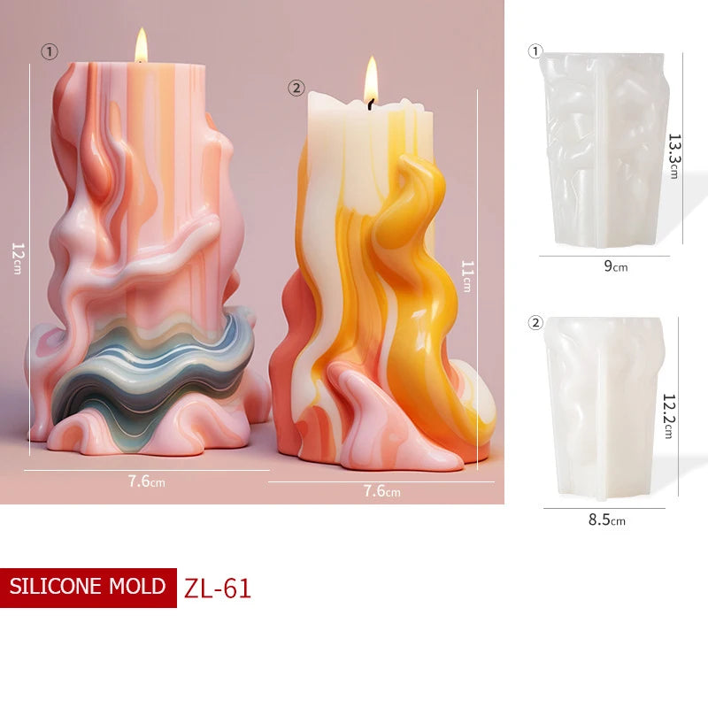 Irregular Wave Cylindrical Candle Silicone Mold With Geometric Shape Twisted Stripes Cylindrical Candle Mold Resin Gypsum Mold