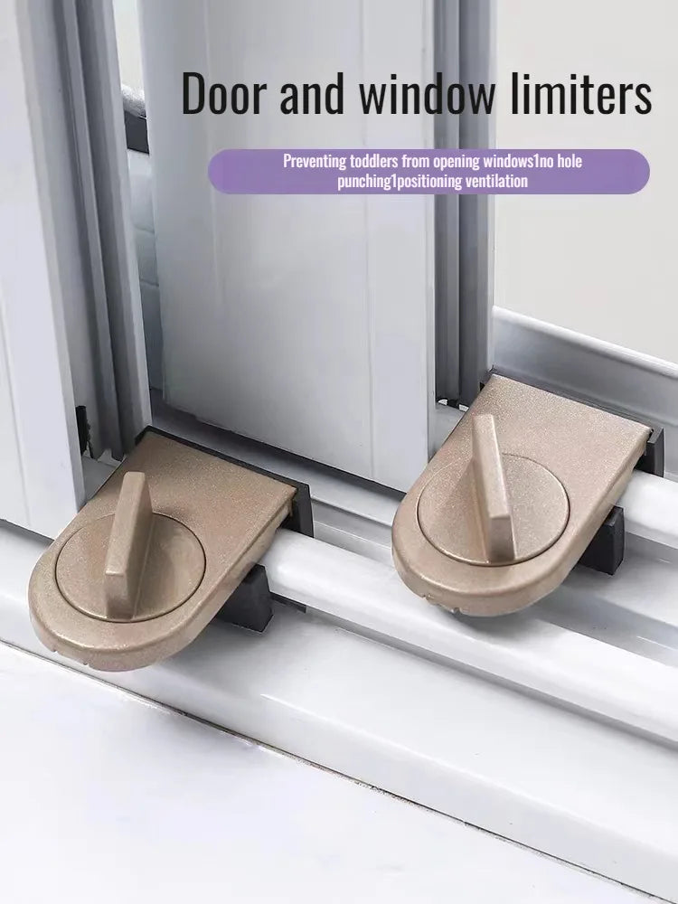 High-Rise Sliding Window Anti-Fall Lock, No-Drill Anti-Theft Safety Buckle, Adjustable Push-Pull Door Limiter, Durable Secure