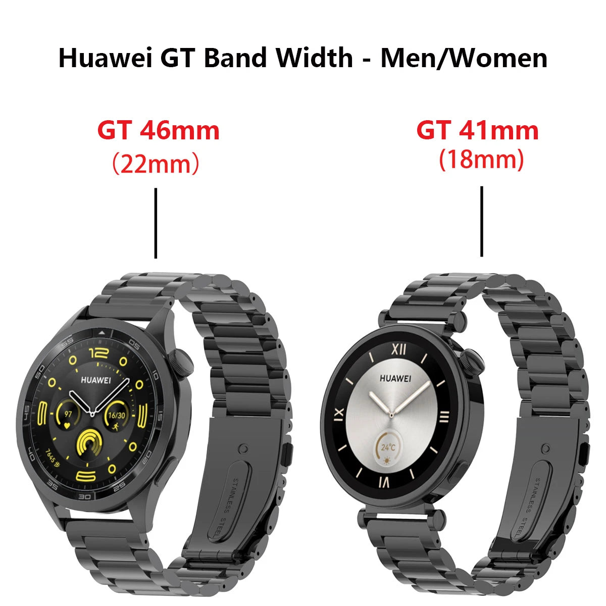 For HUAWEI Watch GT 4 5 6 Band, 18mm 22mm Metal Stainless Steel Replacement Strap for Men Women, HUAWEI WATCH GT 41mm 46mm strap