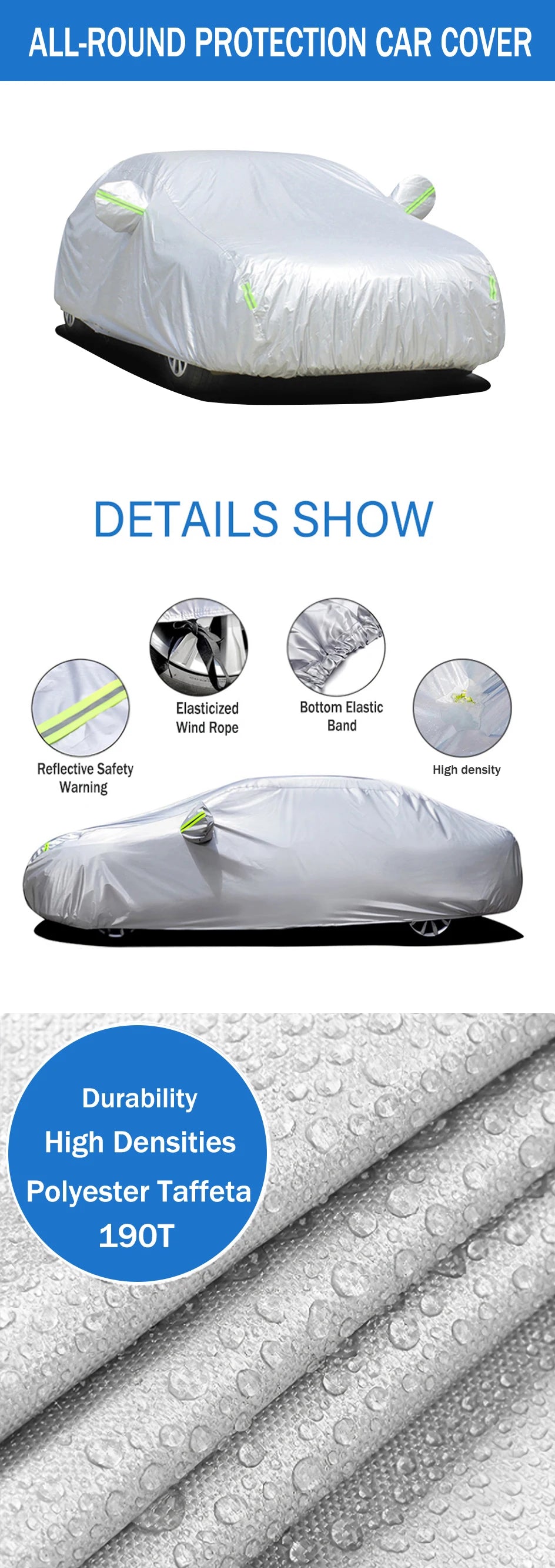 New 190T Car Cover Outdoor Protection Full Exterior Snow Cover Sunshade Dustproof Protection Cover Universal for Hatchback Sedan