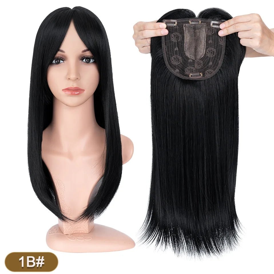 Benehair 14'' 18'' Hair Toppers with Bangs for Women Synthetic 6x6 Top Hairpieces Wigs Long Striaght Clip in Hair Extension