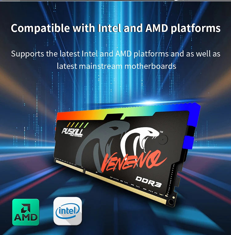 PUSKILL Memoria RAM RGB DDR3 8GBx2 1600MHz 12800S Udimm Dual Channel DIMM Desktop Memory Rams