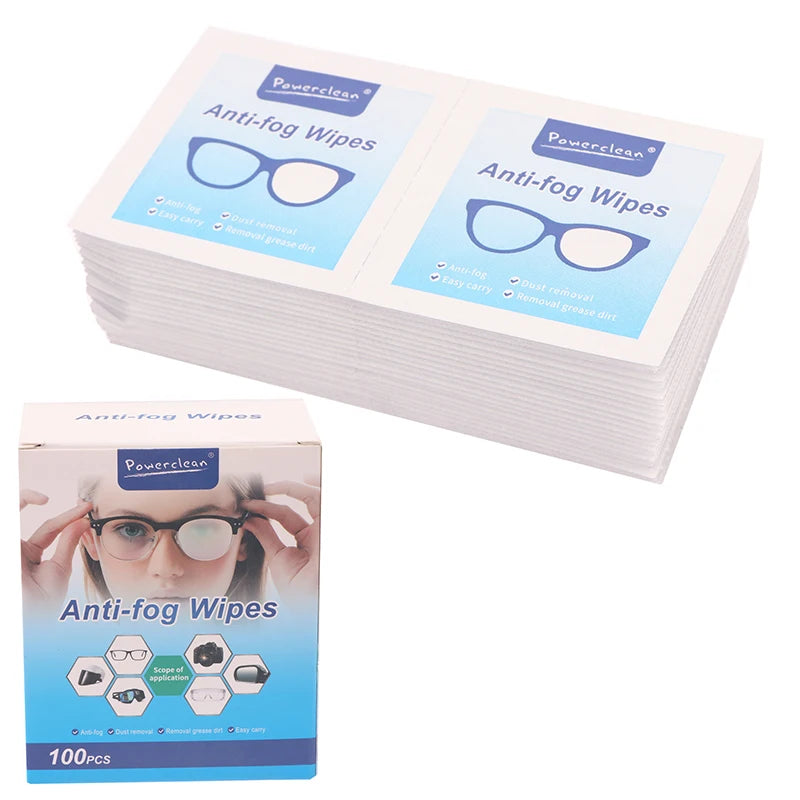 100Pcs/Box Glasses Cleaner Wet Wipe Disposable Anti Fog Misting Dust Remover Cleaning Lens Wipes Sunglasses Phone Screen