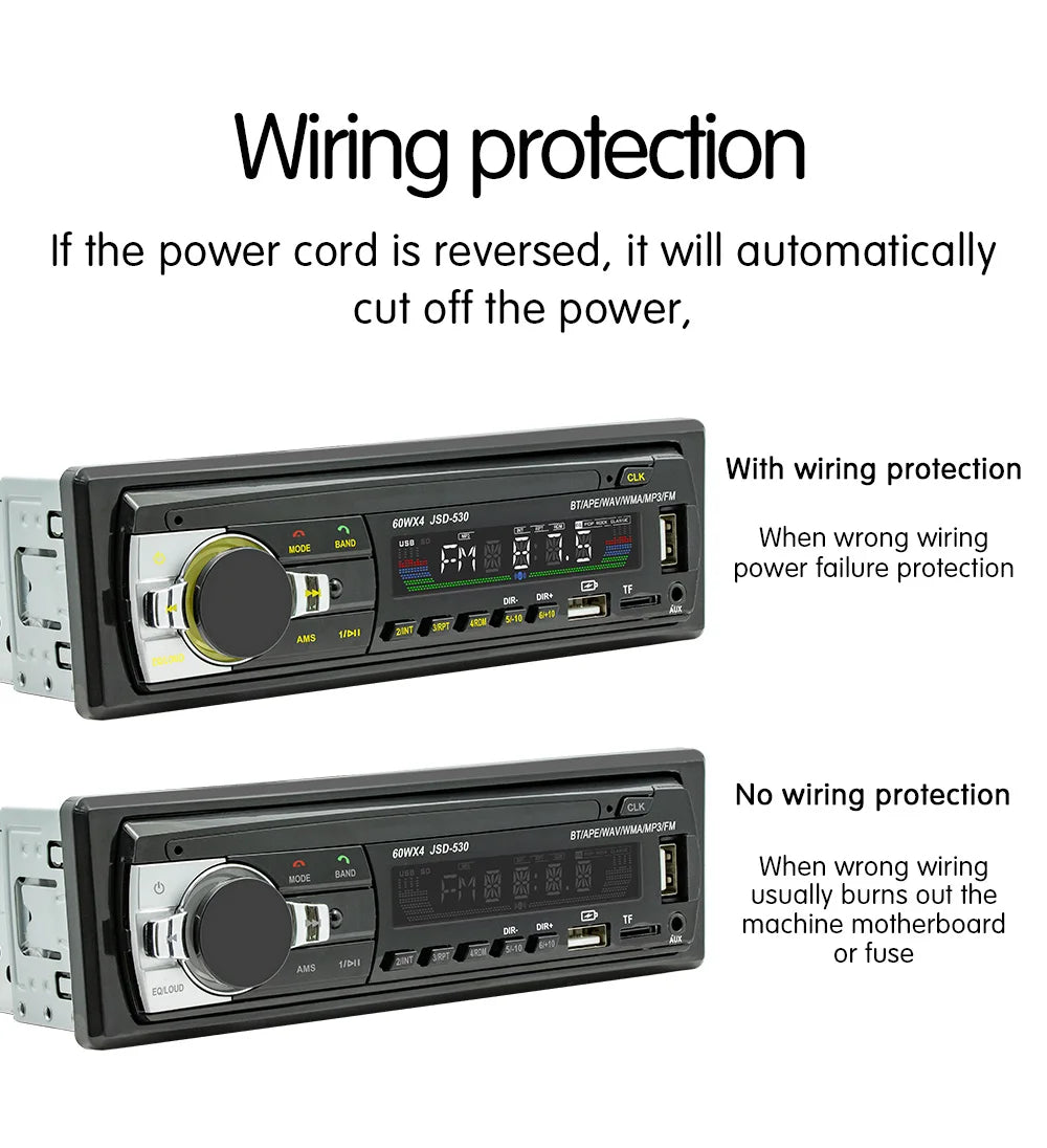 Car Radio Stereo Player Digital Bluetooth MP3 Player JSD-530 520 60Wx4 FM Audio Stereo Music USB/SD with In Dash AUX Input
