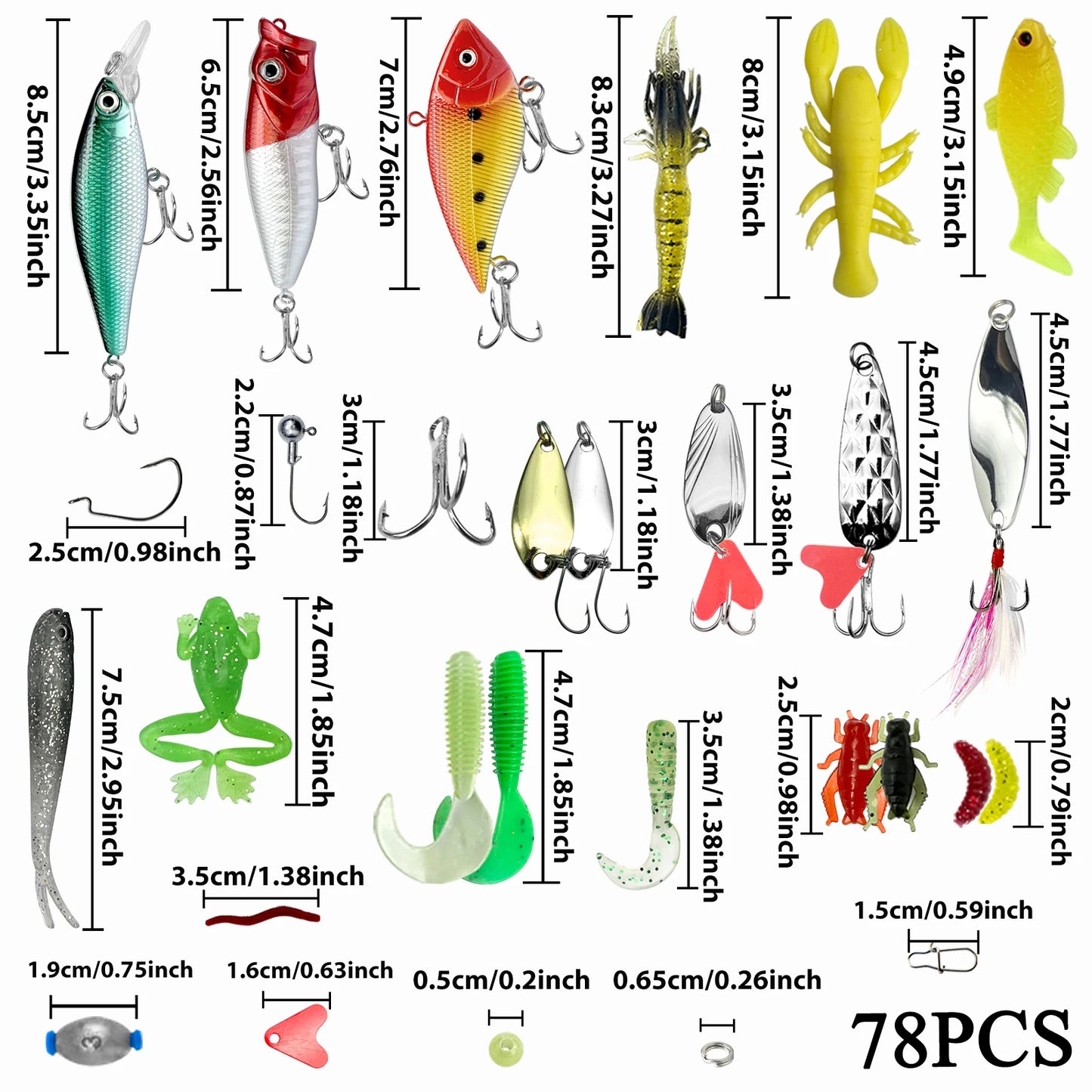 78/122/284pcs Fishing Lures Kit for Topwater Bait Rigs Tackle Kit for Bass Trout Salmon Fishing Accessories
