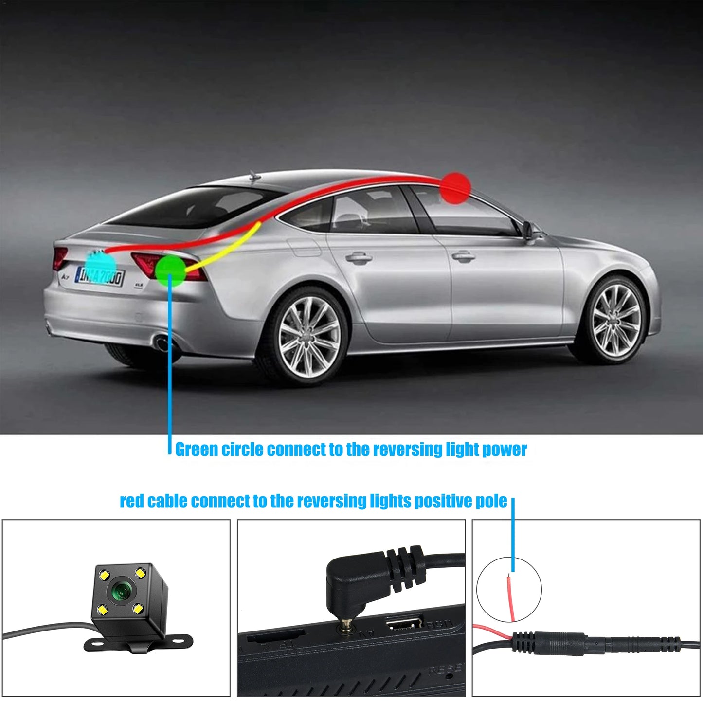 5Pin Car Mounted  Car DVR 4LED Rear View Camera 170° Motor Vehicle Mirror Dash Cam DVR Rear View Camera 2.5mm Waterproof