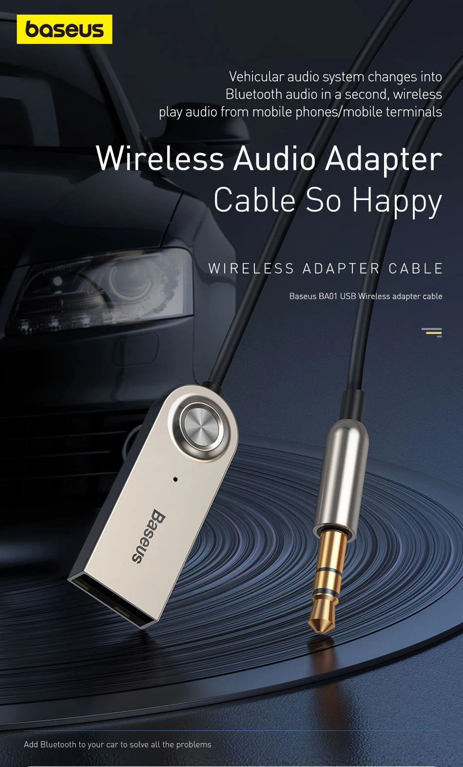 Baseus AUX Bluetooth Adapter Car 3.5mm Jack Dongle Cable Handfree Car Kit Audio Transmitter Auto Bluetooth 5.0 Receiver
