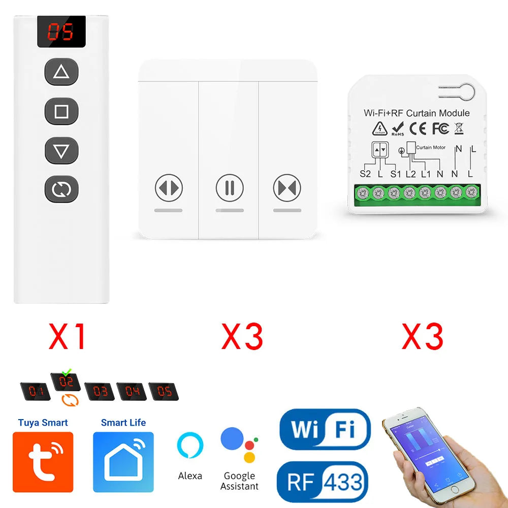 Tedeligo Tuya WiFi RF Smart Curtain Switch,110V 220V Roller Shutter Blinds Control Module with Wireless Remote,work with Alexa