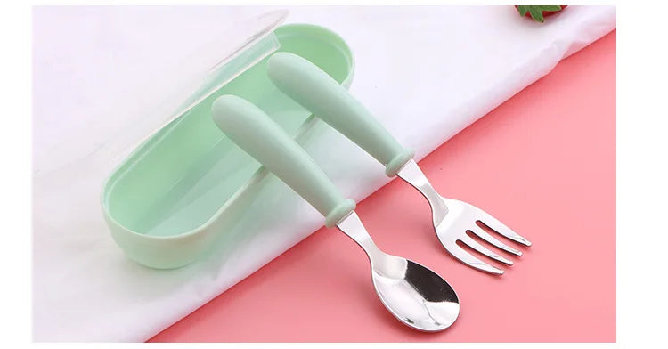 3pcs Children Spoon Forks Box Kids Stainless Steel Kids Cutlery Portable Baby Feeding Utensils Baby Spoons Baby Tableware Set