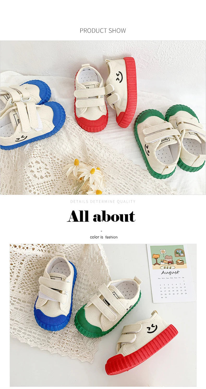 Children Canvas Shoes Baby Soft Indoor Shoes Boys Girls Low-top Caual Shoes Kids Candy Color Hook Shoes