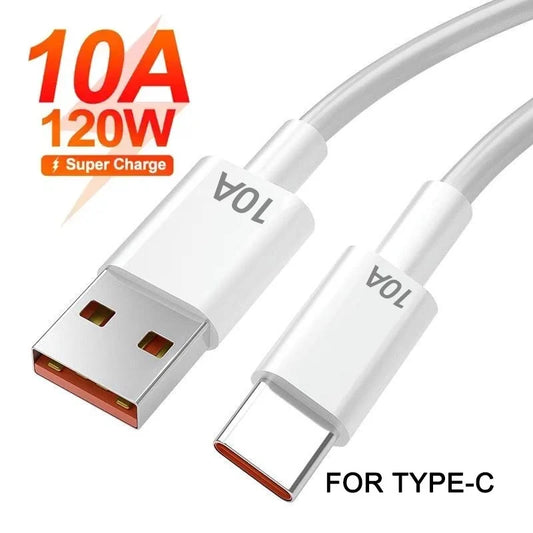 120W 10A USB Type C Cable Fast Charging Wire Mobile Phone USB For Huawei Xiaomi Realme Samsung Poco Quick Charg USB C Data Cable