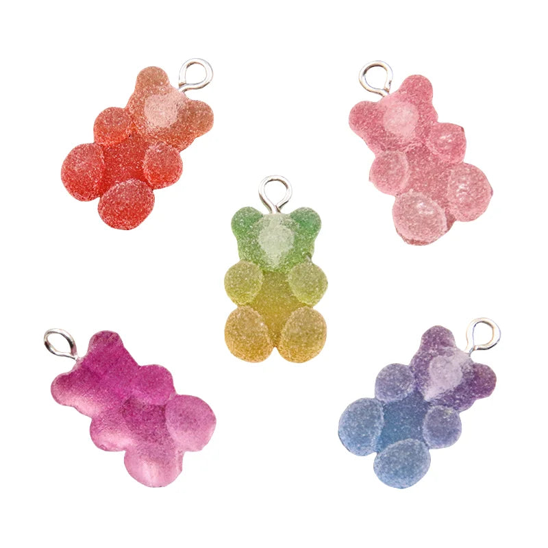 20Pcs 11*20mm Colorful Bear Charm Resin Bump Glitter Fudge Candy Necklace Making Accessories Pendant