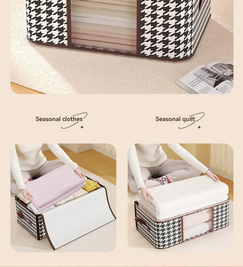 Visible Large Capacity Storage Box Portable Household Clothes Organizer With Handles Foldable Dustproof Quilt Zipper Container