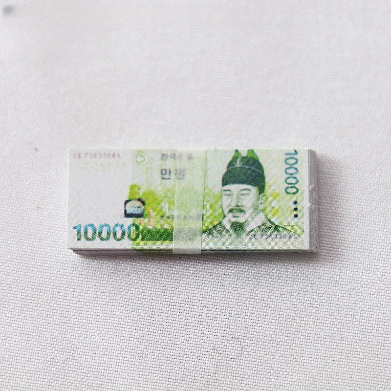 1:12 Dollar KRW Ticket Mini Fake Money Dollhouse Miniature Scene Model Banknotes Prop Dollar Bills Artificial Money Decoration