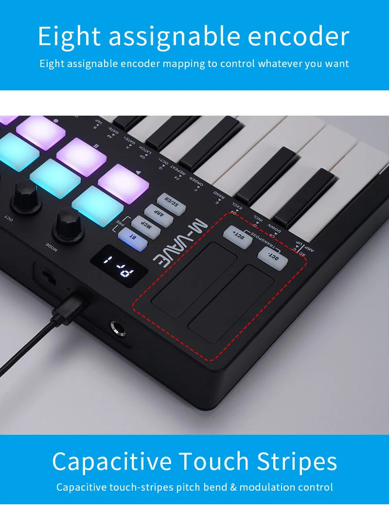 M-VAVE SMK-Ⅱ 25 Key MIDI Keyboard Controller With 16 RGB Drum Pads, Bluetooth Semi Weighted Professional dynamic keybed