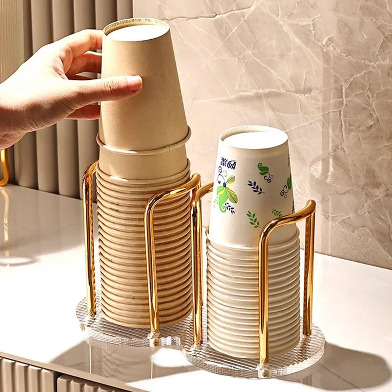 Disposable Cup Storage Holder Water Tea Cups Dispenser Rack Shelf with Longer Stick Mug Display Stand Home Organizer