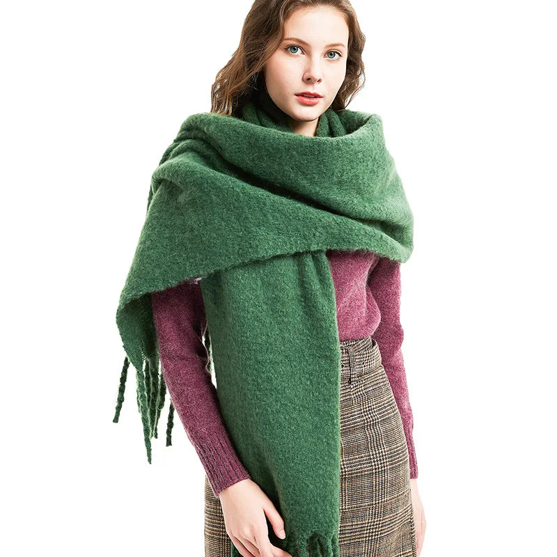 Solid Color Women Thick Shawl Scarf Winter Warm Fashion Pashmina Scarves Long Tassel Hijab Stole Bufanda Mujer