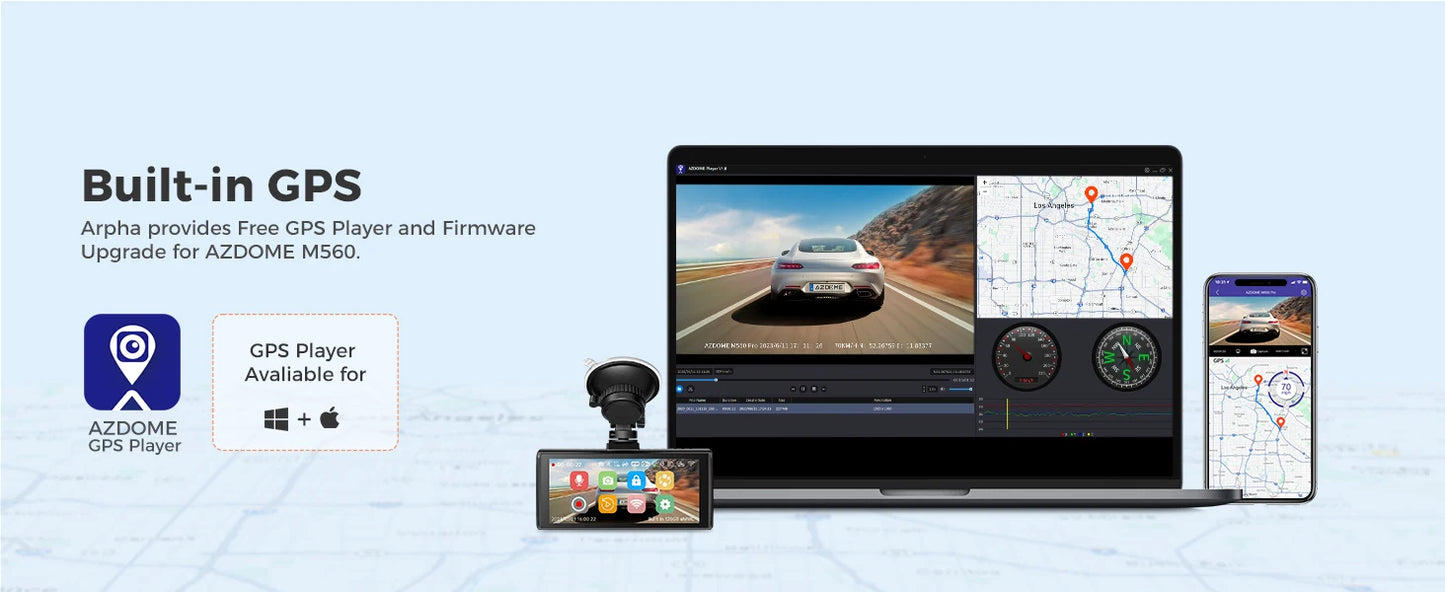 AZDOME M560 Car DVR 4K+1080P+1080P 3 Channel Dash Cam 4" IPS Touch Screen Built-in 128GB eMMC GPS WIFI G-Sensor IR Night Vision