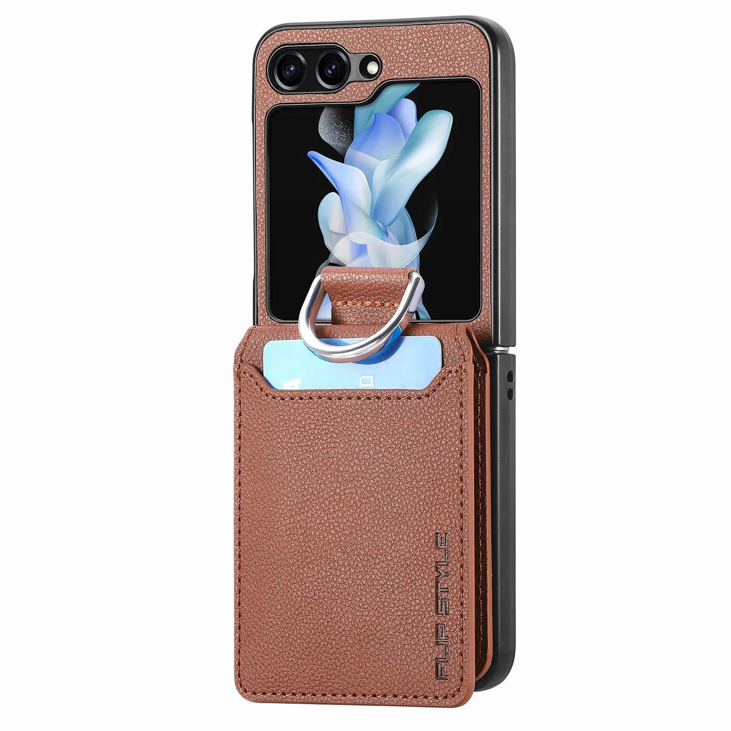 Wallet Phone Case for Samsung Galaxy Z Flip 7 FE 6 5 4 3 Flip7 Flip6 Luxury Leather Ring Women Back Cover with Card Holder LSJG