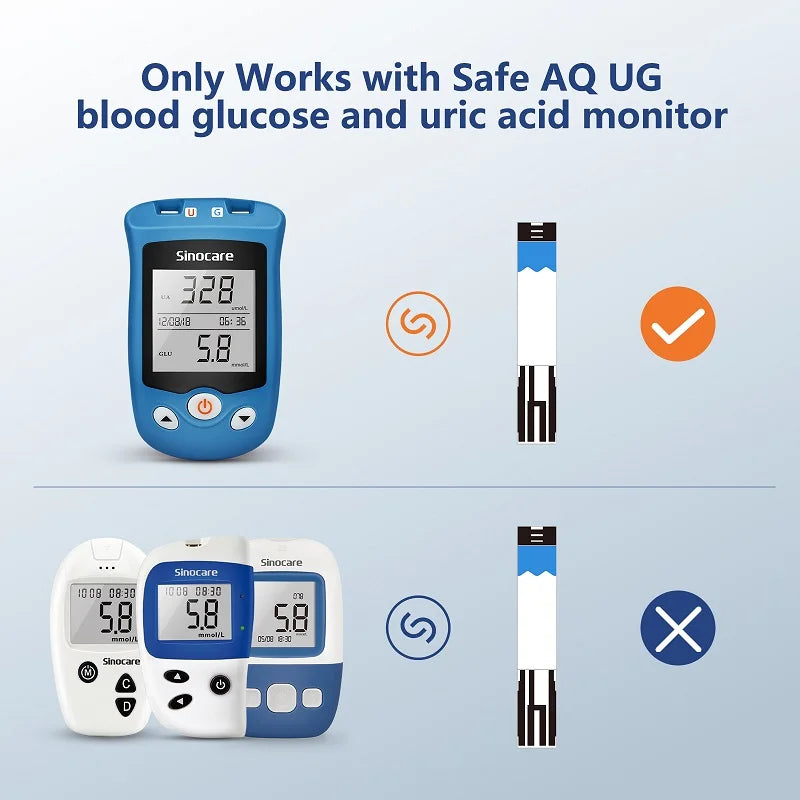Sinocare Blood Glucose Meter Uric Acid Test Kit & Glucose Strips  Safe AQ UG  Uric Strips for Diabetes Gout Pregnant Glucometer