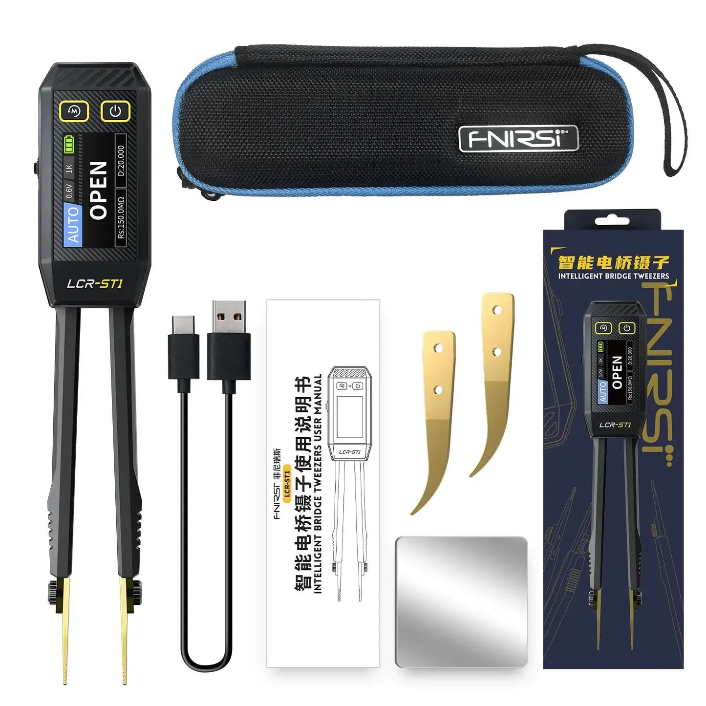 FNIRSI LCR-ST1 Smart Bridge Tweezer LCR SMD ESR Tester Resistance Capacitance Inductance Continuity Diode Test Auto Multimeter