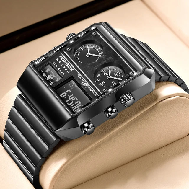 LIGE New Sport Mens Watches FOXBOX Brand Luxury Square Watch For Men Fashion Waterproof Dual Display Watch Relogio Masculino+box