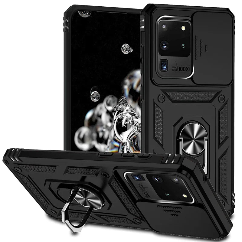 Silde Lens Armor Shockproof Phone Case For Samsung Galaxy S20 Ultra S20 Plus S 20 FE S20+ Magnetic Car Holder Ring Protect Cover